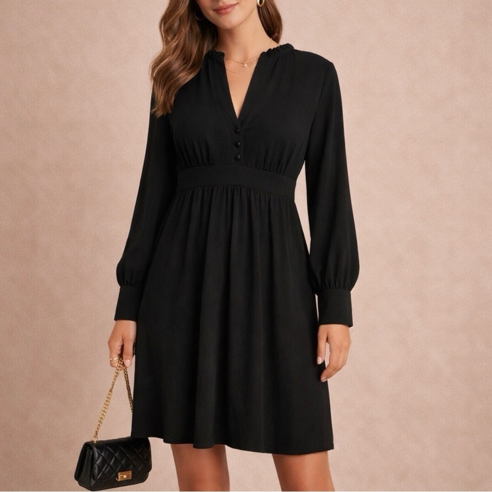 Essentials by A.B.S. Women's Classic Black Gathered Chest Dress Size Medium